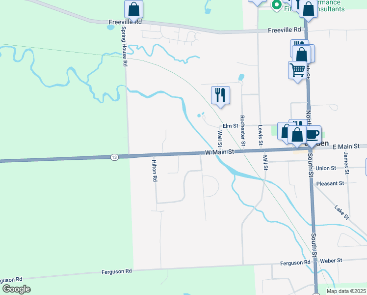 map of restaurants, bars, coffee shops, grocery stores, and more near 102 West Main Street in Dryden