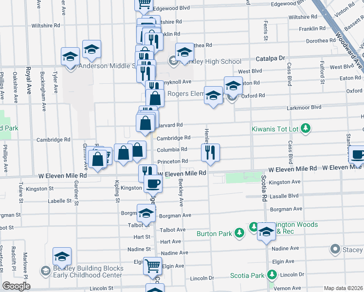 map of restaurants, bars, coffee shops, grocery stores, and more near in Oakland County