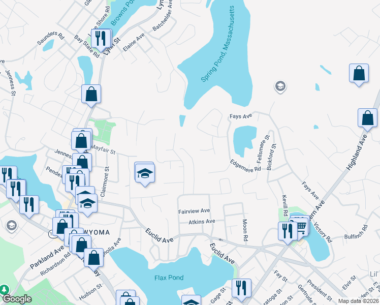 map of restaurants, bars, coffee shops, grocery stores, and more near 73 Lockwood Road in Lynn