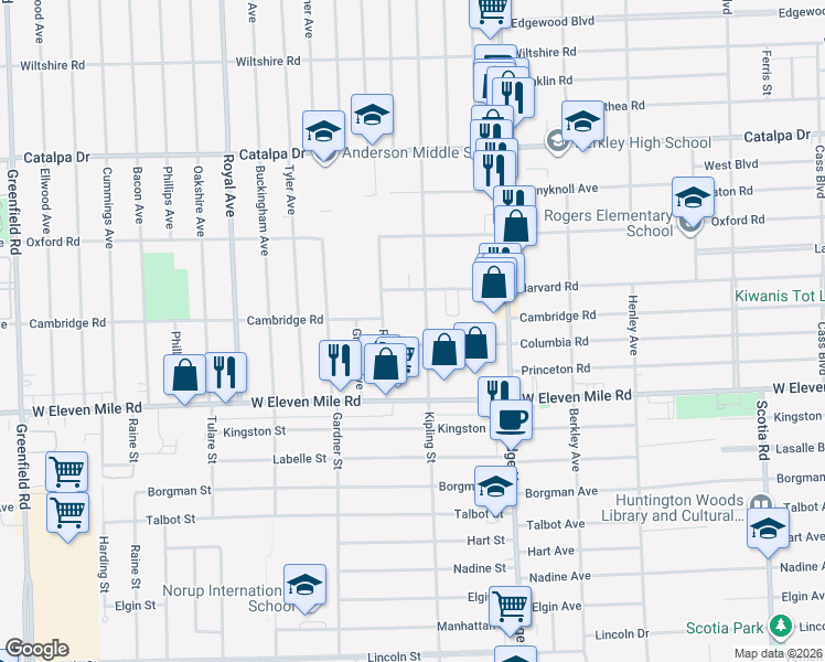 map of restaurants, bars, coffee shops, grocery stores, and more near 1939 Kipling Avenue in Berkley