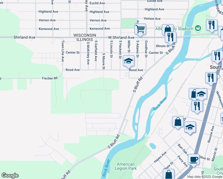 map of restaurants, bars, coffee shops, grocery stores, and more near 1248 Reese Street in South Beloit