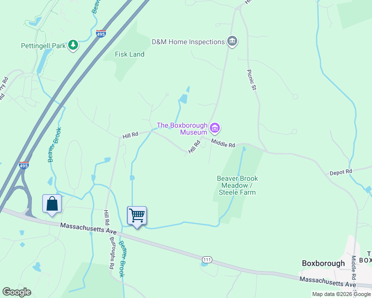 map of restaurants, bars, coffee shops, grocery stores, and more near 384 Hill Road in Boxborough