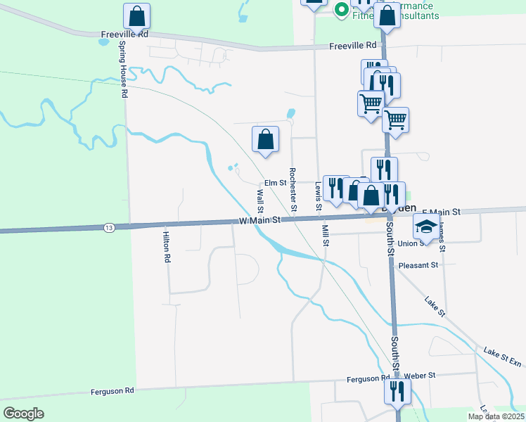 map of restaurants, bars, coffee shops, grocery stores, and more near 2 Wall Street in Dryden