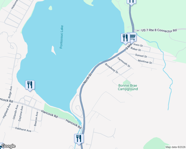 map of restaurants, bars, coffee shops, grocery stores, and more near 1558-1572 North Street in Pittsfield