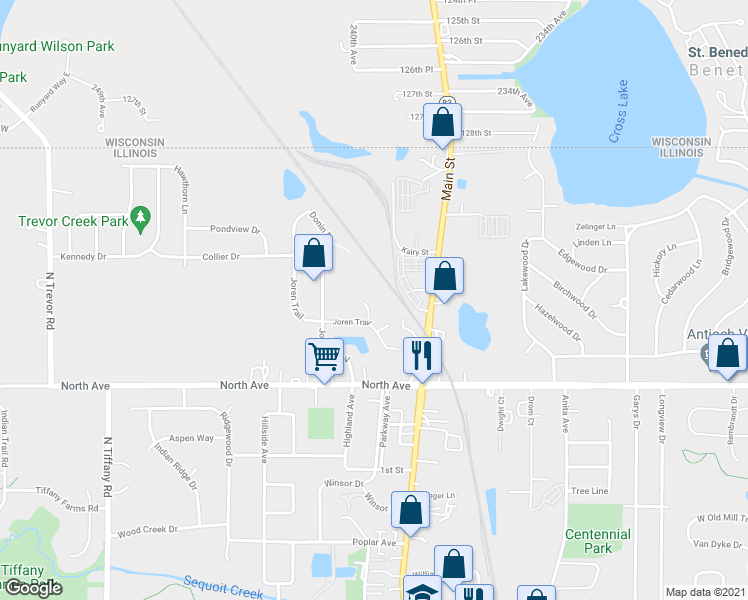 map of restaurants, bars, coffee shops, grocery stores, and more near 431 Donin Drive in Antioch