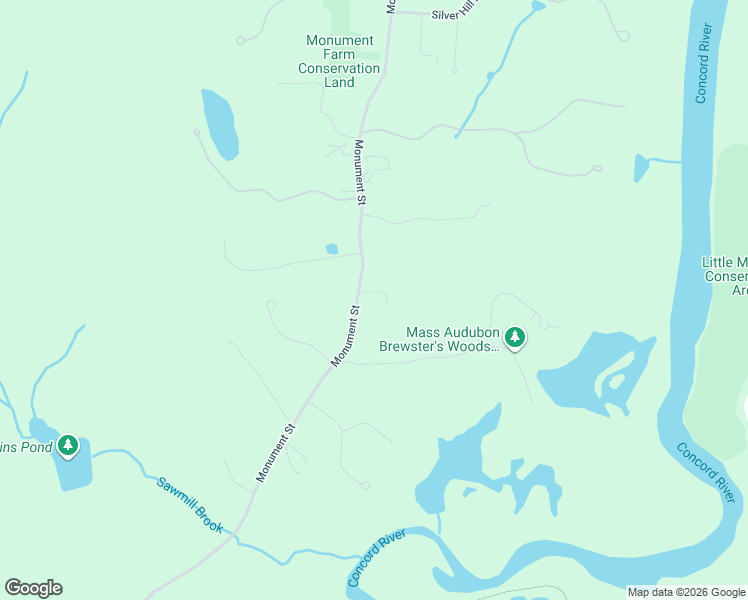 map of restaurants, bars, coffee shops, grocery stores, and more near 1366 Monument Street in Concord