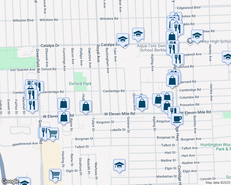 map of restaurants, bars, coffee shops, grocery stores, and more near 1958 Tyler Avenue in Berkley