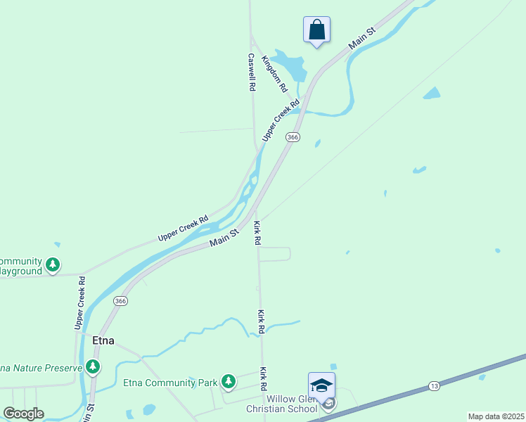 map of restaurants, bars, coffee shops, grocery stores, and more near Kirk Road in Freeville