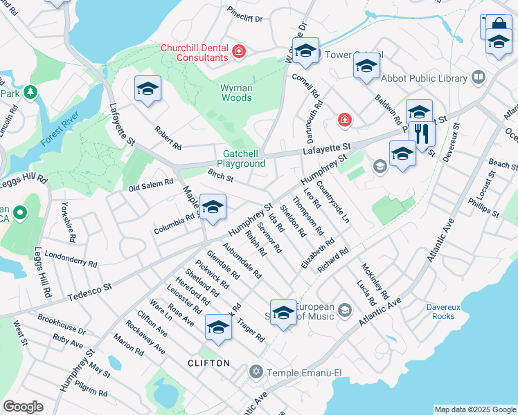 map of restaurants, bars, coffee shops, grocery stores, and more near 74 Humphrey Street in Marblehead