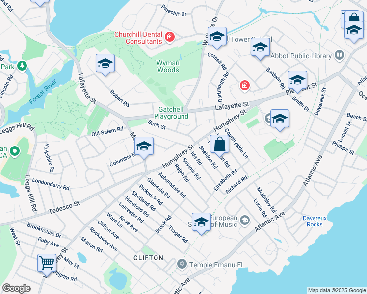 map of restaurants, bars, coffee shops, grocery stores, and more near 74 Humphrey Street in Marblehead
