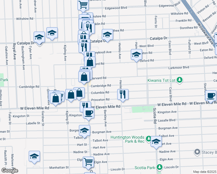 map of restaurants, bars, coffee shops, grocery stores, and more near 2284 Columbia Road in Berkley