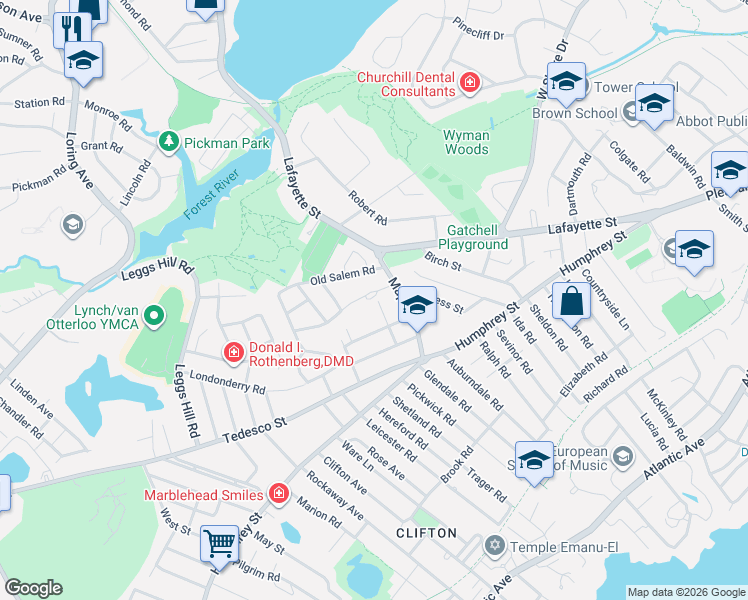 map of restaurants, bars, coffee shops, grocery stores, and more near 21 Columbia Road in Marblehead