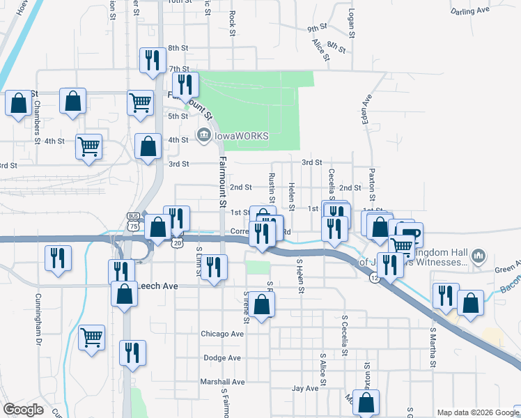 map of restaurants, bars, coffee shops, grocery stores, and more near 2819 Correctionville Road in Sioux City