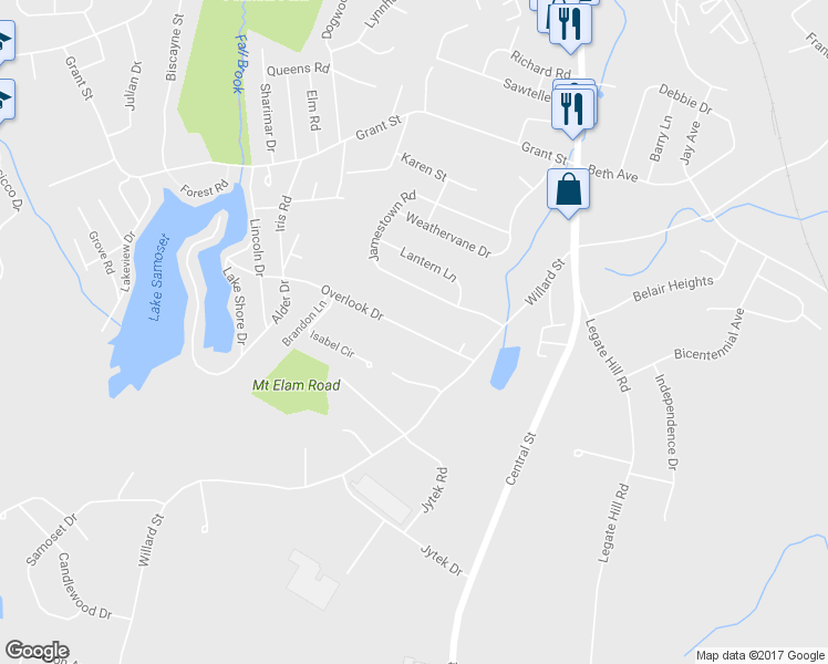 map of restaurants, bars, coffee shops, grocery stores, and more near 59 Overlook Drive in Leominster