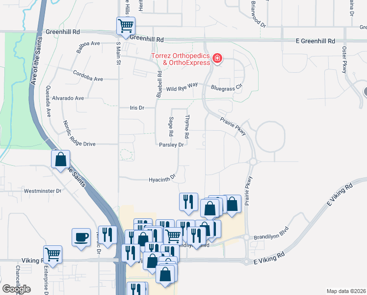 map of restaurants, bars, coffee shops, grocery stores, and more near 5101-5107 Thyme Road in Cedar Falls