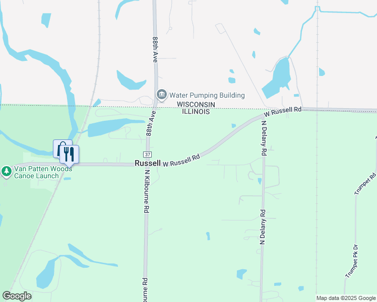 map of restaurants, bars, coffee shops, grocery stores, and more near 14448 West Russell Road in Zion