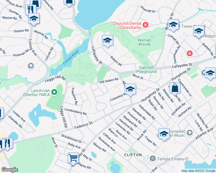 map of restaurants, bars, coffee shops, grocery stores, and more near 2 Clipper Way in Marblehead