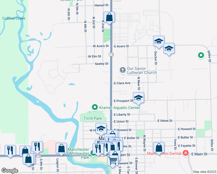 map of restaurants, bars, coffee shops, grocery stores, and more near 900-932 North Franklin Street in Manchester