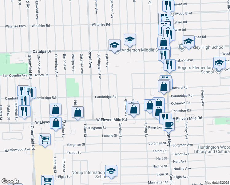 map of restaurants, bars, coffee shops, grocery stores, and more near 2118 Tyler Avenue in Berkley