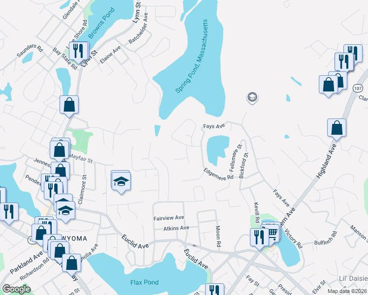 map of restaurants, bars, coffee shops, grocery stores, and more near 43 Spring View Drive in Lynn