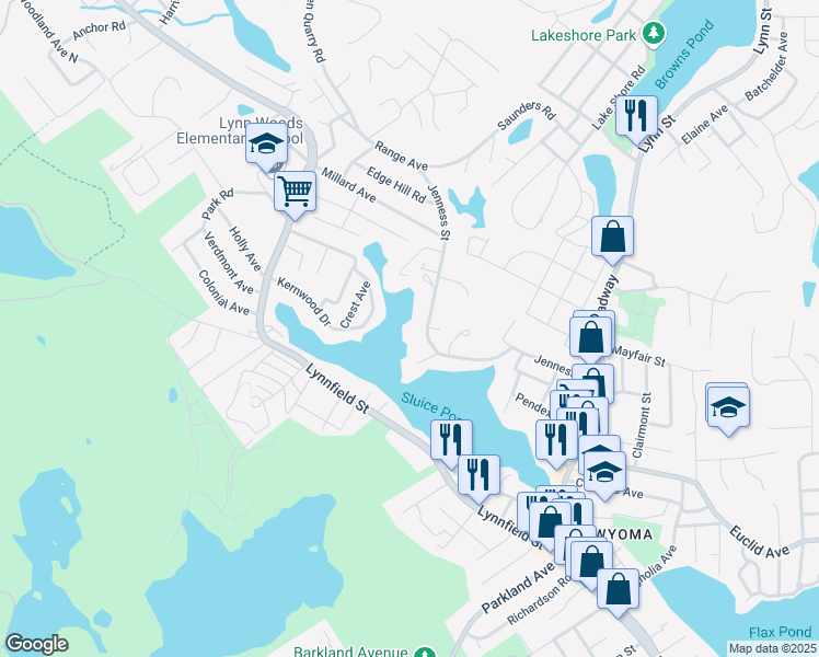 map of restaurants, bars, coffee shops, grocery stores, and more near 178 Jenness Street in Lynn