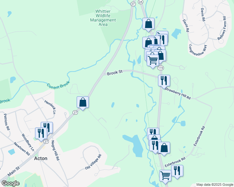 map of restaurants, bars, coffee shops, grocery stores, and more near 549 Main Street in Acton