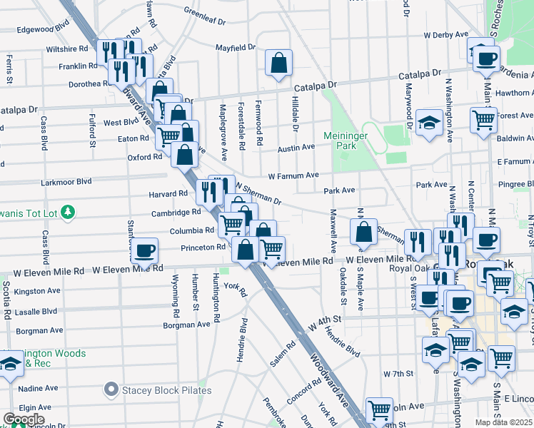 map of restaurants, bars, coffee shops, grocery stores, and more near 412 Josephine Avenue in Royal Oak
