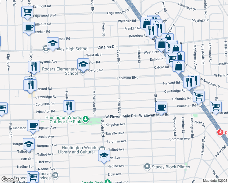 map of restaurants, bars, coffee shops, grocery stores, and more near 1573 Harvard Road in Berkley