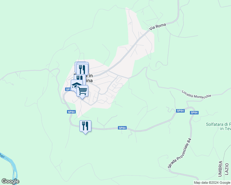 map of restaurants, bars, coffee shops, grocery stores, and more near 37 Via dei Platani in Penna In Teverina