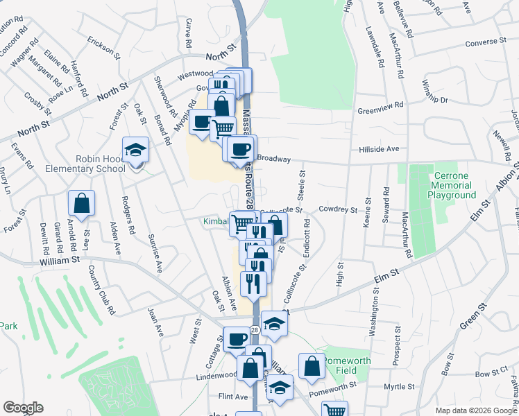 map of restaurants, bars, coffee shops, grocery stores, and more near in Stoneham