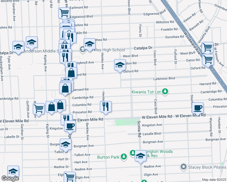 map of restaurants, bars, coffee shops, grocery stores, and more near 1939 Harvard Road in Berkley