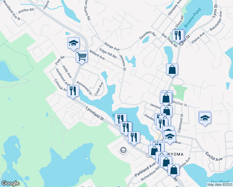 map of restaurants, bars, coffee shops, grocery stores, and more near 178 Jenness Street in Lynn