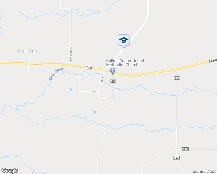 map of restaurants, bars, coffee shops, grocery stores, and more near 14214 Collins Center Zoar Rd in Collins