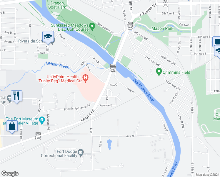 map of restaurants, bars, coffee shops, grocery stores, and more near 237 Kenyon Road in Fort Dodge