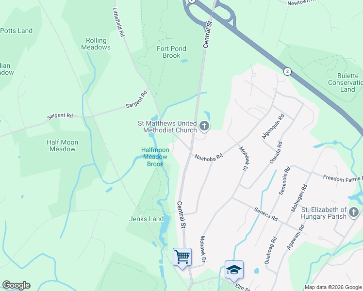 map of restaurants, bars, coffee shops, grocery stores, and more near 4 Littlefield Road in Acton
