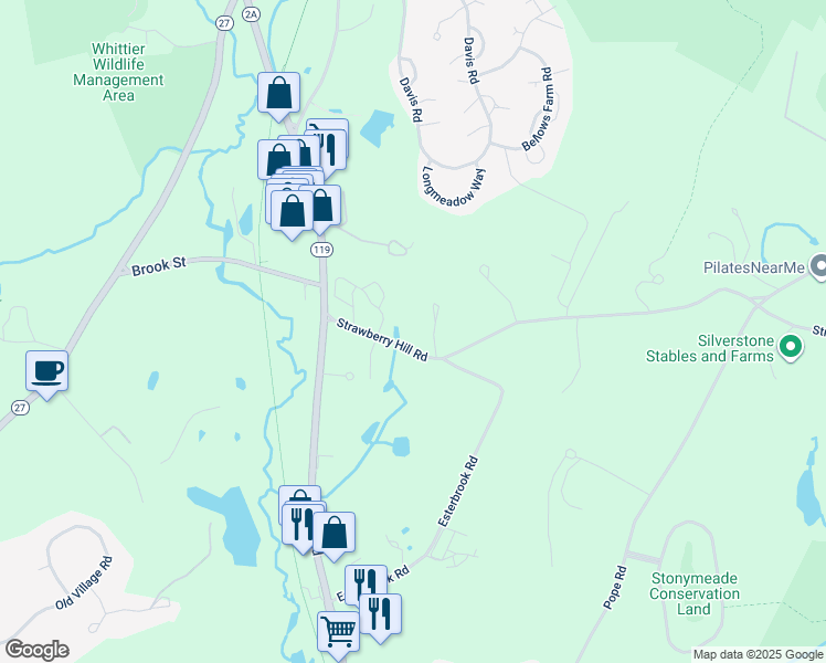 map of restaurants, bars, coffee shops, grocery stores, and more near 30 Strawberry Hill Road in Acton