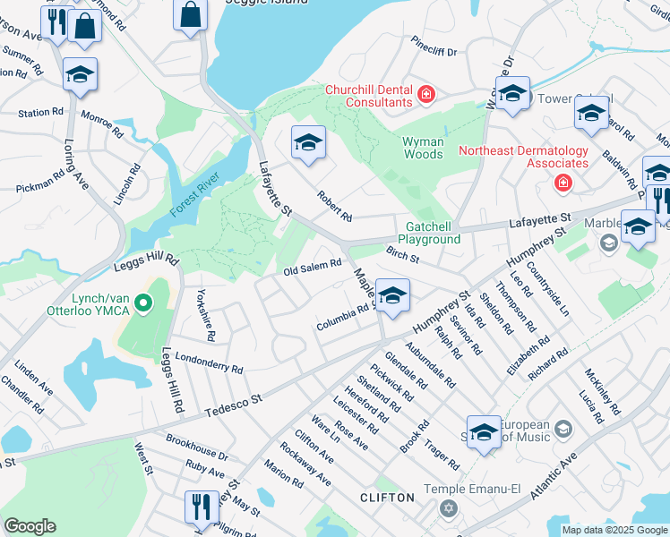 map of restaurants, bars, coffee shops, grocery stores, and more near 4 Old Salem Road in Marblehead