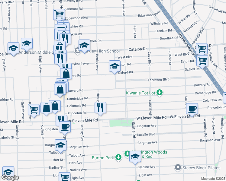 map of restaurants, bars, coffee shops, grocery stores, and more near 1939 Harvard Road in Berkley