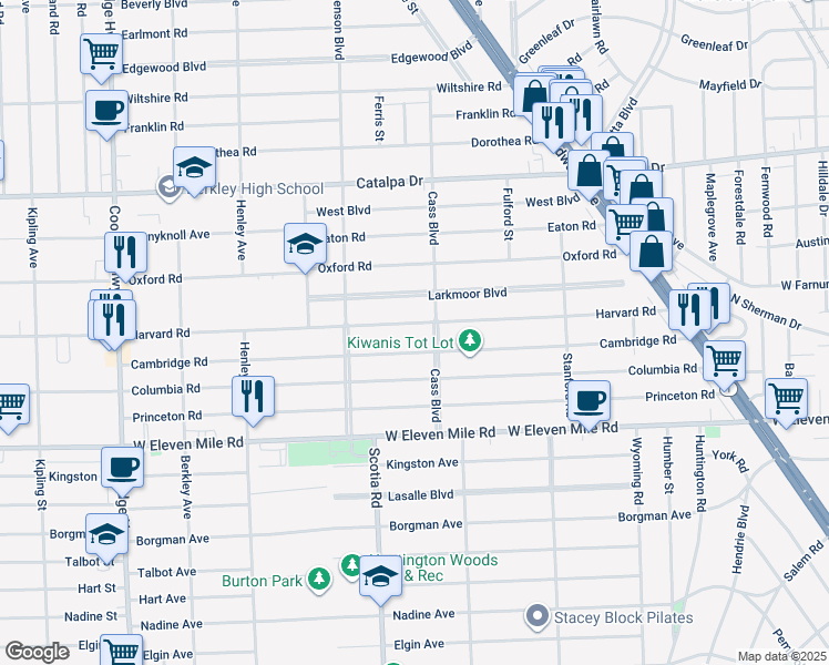 map of restaurants, bars, coffee shops, grocery stores, and more near 1573 Harvard Road in Berkley
