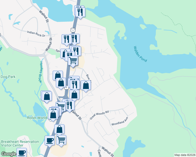map of restaurants, bars, coffee shops, grocery stores, and more near 5 Guard Street Extension in Saugus
