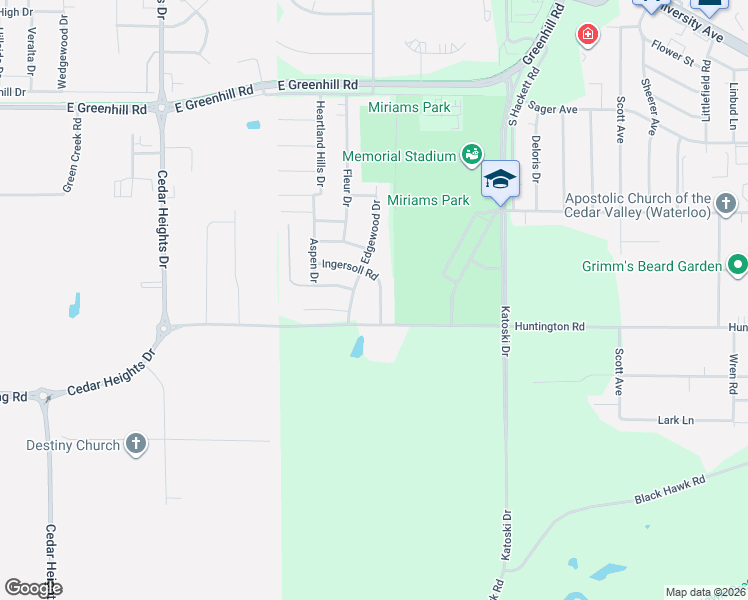 map of restaurants, bars, coffee shops, grocery stores, and more near 1413 Ingersoll Road in Waterloo