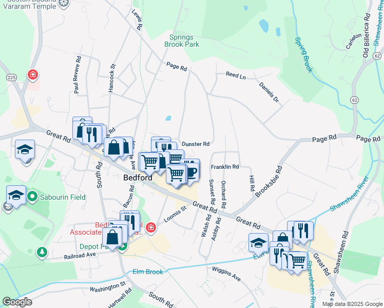 map of restaurants, bars, coffee shops, grocery stores, and more near 4 Bedford Village in Bedford