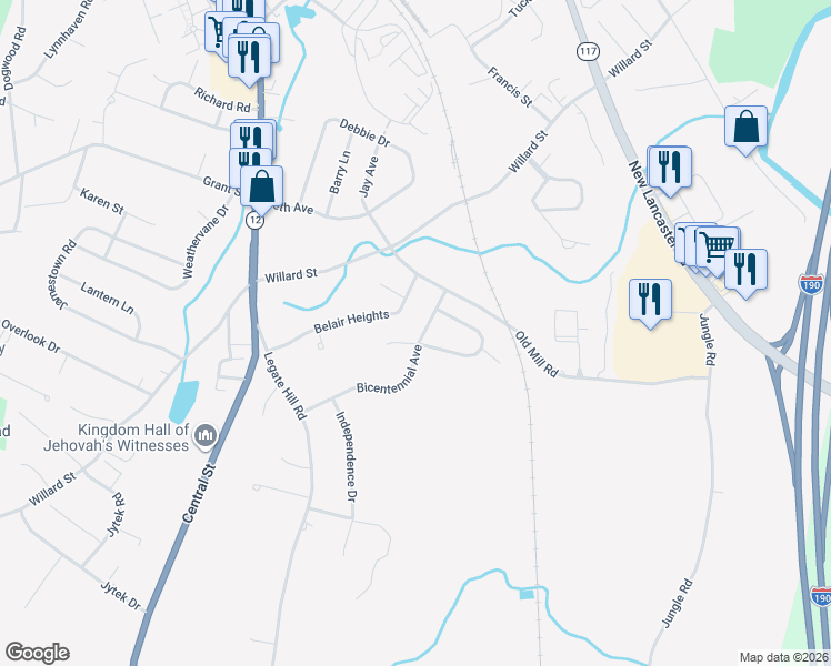 map of restaurants, bars, coffee shops, grocery stores, and more near 90 Bicentennial Avenue in Leominster