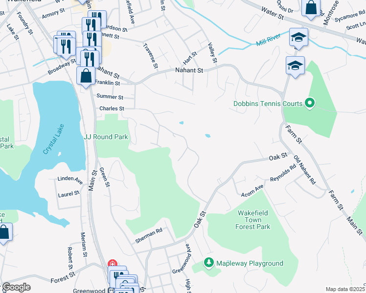 map of restaurants, bars, coffee shops, grocery stores, and more near 46 Holland Road in Wakefield