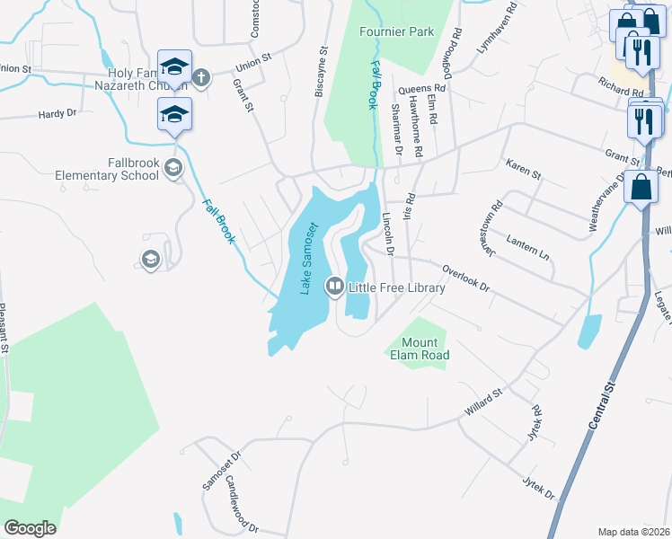 map of restaurants, bars, coffee shops, grocery stores, and more near 106 Lake Shore Drive in Leominster