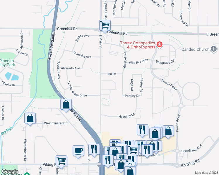 map of restaurants, bars, coffee shops, grocery stores, and more near 5018 South Main Street in Cedar Falls