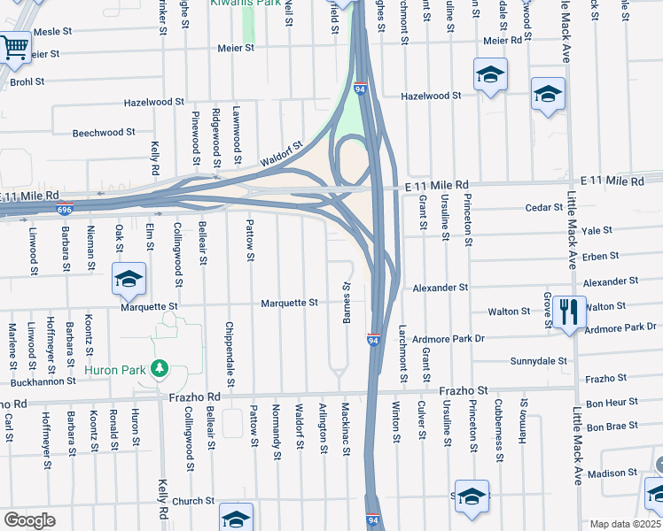 map of restaurants, bars, coffee shops, grocery stores, and more near 26576 Arlington Street in Roseville