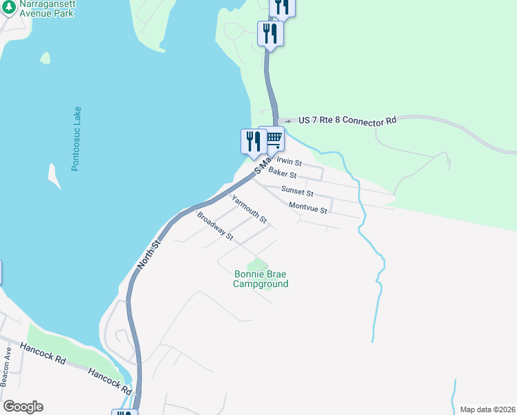 map of restaurants, bars, coffee shops, grocery stores, and more near 81 Westchester Ave in Pittsfield