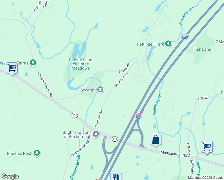 map of restaurants, bars, coffee shops, grocery stores, and more near 159 Swanson Road in Boxborough