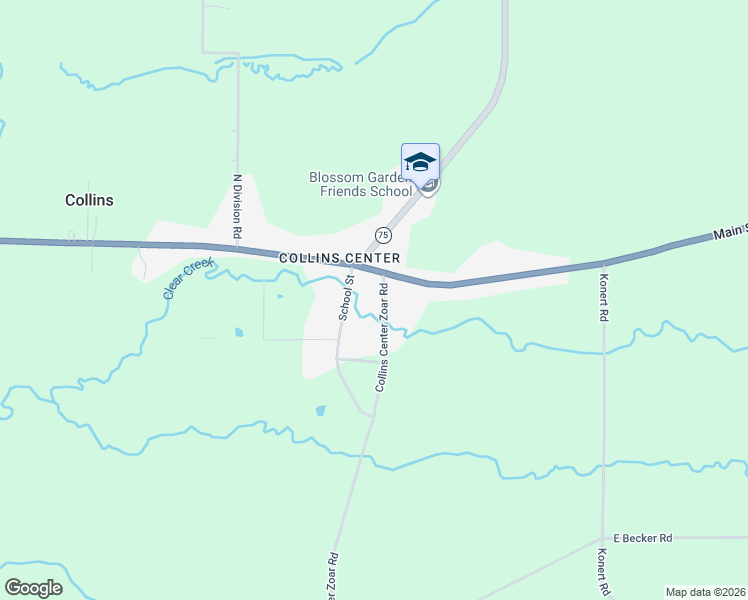 map of restaurants, bars, coffee shops, grocery stores, and more near 14214 Collins Center Zoar Road in Collins